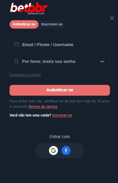 Tela de cadastro rápido no betbbr